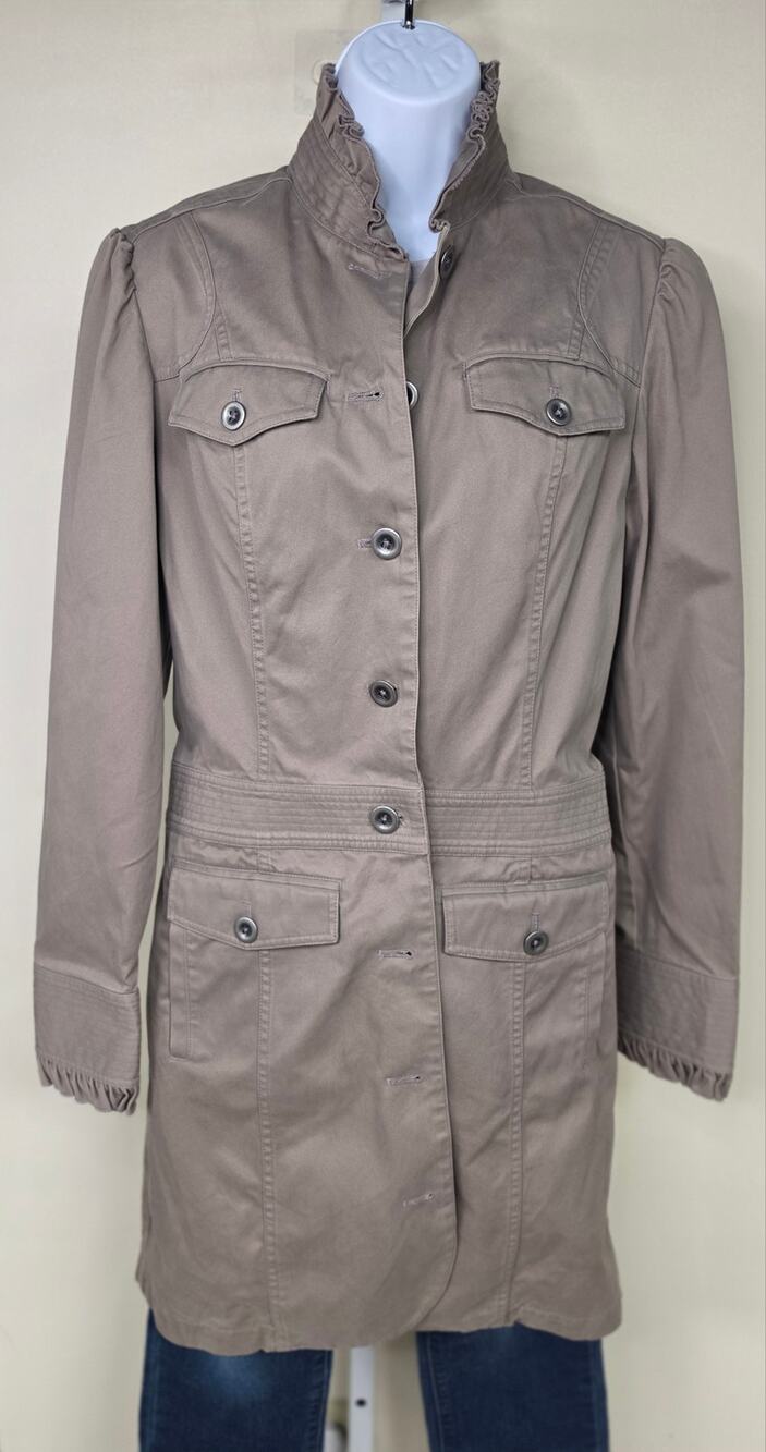 Eddie Bauer S Brown Ruffle Collar Military Safari Utility Jacket Cotton